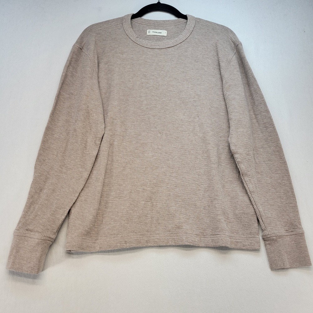 Everlane Waffle Knit Top Womens Small Tan Casual Long Sleeve Cotton Thermal